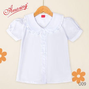 Áo trắng cổ sen nhật cho bé gái đến trường tay phồng tay xuông vải KT silk hút mồ hôi Amazing