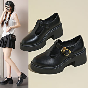 Foreign Trade High Heels Mary Jane Belt Buckle Platform Block Heel Fashion Single Shoes Small Leather Shoes Women