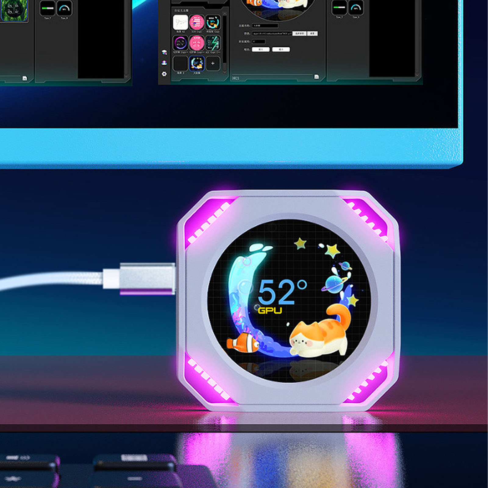 CPU Cooler Lcd Display RGB 2.1 Inch Computer Temperature Display for Gaming