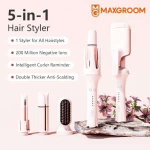 Maxgroom 5-in-1 Hair Styling Curler Fully Automatic 32MM Curling iron Multifunctional Five-in-One Head-Changing Corn Clip Egg Curler Straight Hair Comb Long-Lasting Dual-Use Without Damaging Hair