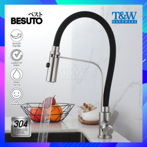 [BESUTO] Flexible Black SUS304 Stainless Steel Pillar Mounted Kitchen Faucet Sink Tap FREE Tape [T&W Hardware]