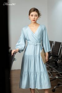 [Voucher 15% MOV 199K cap 100K Đầm nữ dáng xòe tay lỡ HeraDG cổ chéo tùng váy nhún tầng SDPBB3025-S