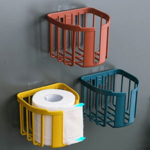 1PCs KItchen self adhesive No-Drill Water Resistant Toilet Tissue Paper Roll Holder Wall Mount Storage Box with Cover Phone Tray Bathroom Shelf Self Adhesive