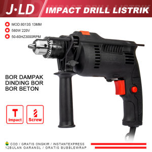 JLD Mesin Bor Listrik 13 mm Impact drill 580W serba guna komplit 220V besi beton tembok kayu /Bor beton bor BISA bolak balik 8013