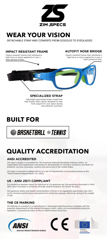 Zim Specs ZS21 Prescription-able Sports Goggles/Eyewear Basketball