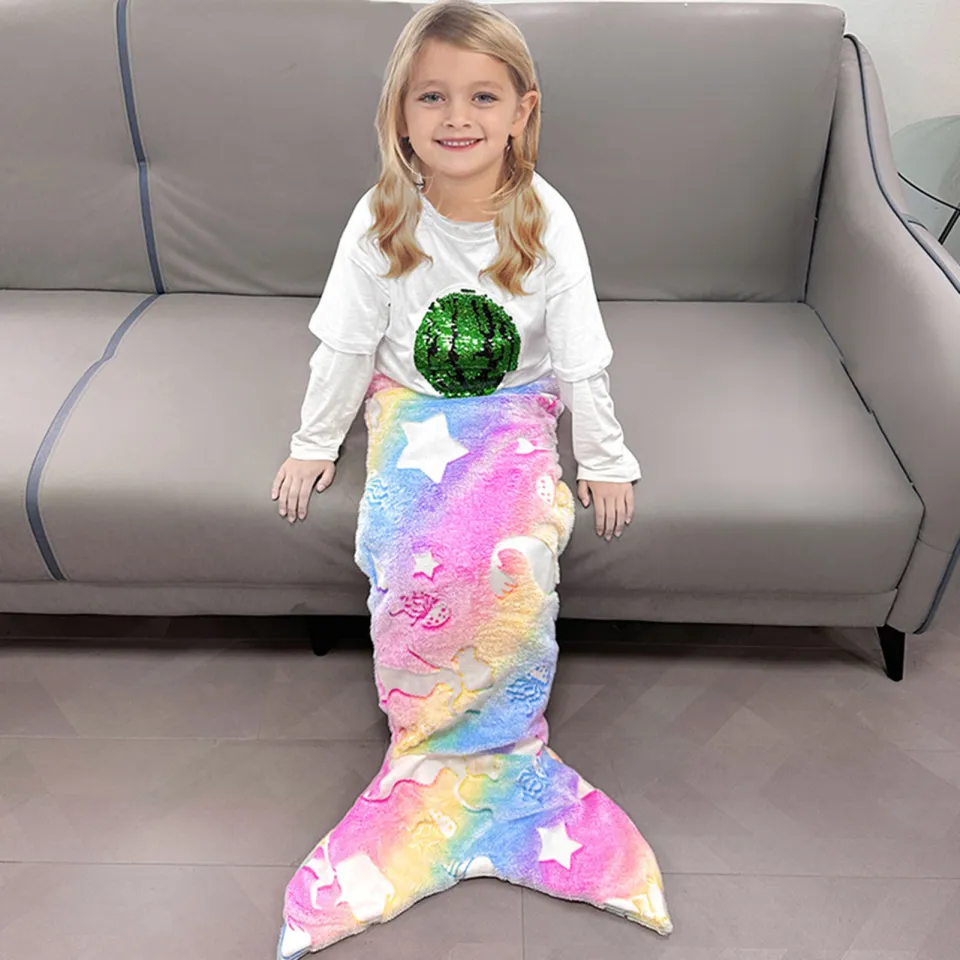 Kids Mermaid Tail Blanket Mermaid Blanket Luminous Mermaid Tail