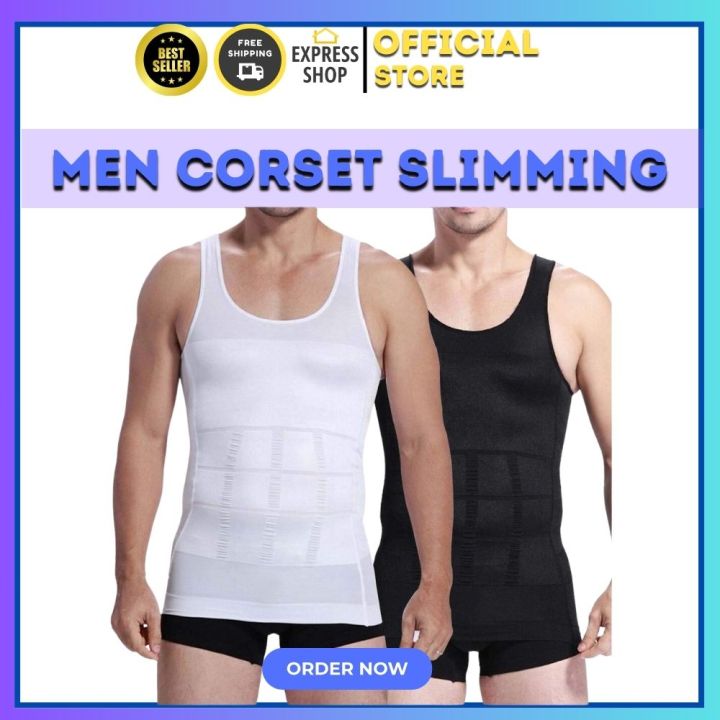 MEN SLIMMING VEST Body Shaper Slim Chest Belly Waist Compression Shirt  White Blk