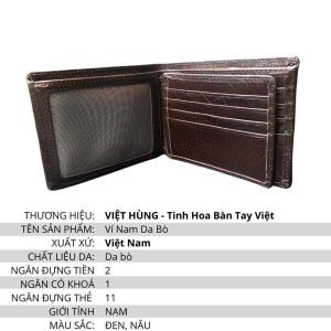 Ví Nam Da Bò Bóp Da Thật Kiểu Gấp Đôi Nhiều Vách Ngăn Thiết Kế Tối Giản Sang Trọng