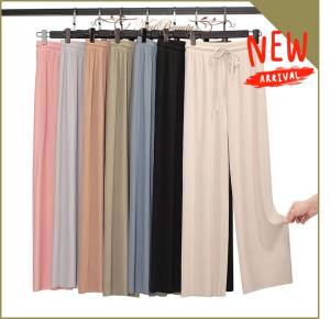 Ready Stock Plus Size S-XL Women Pants Long Trousers Linen Loose leg Causal Wide Leg Cotton