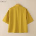 ZANZEA Women Vintage Casual Turn-Down-Collar Shirt Raglan Sleeve Cartoon Print Casual Top #0922. 