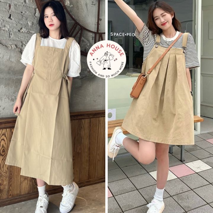 Váy Yếm Bánh Bèo Chất Đũi 3 Màu Đen Nâu Kem Ulzzang Hàn Quốc | Shopee Việt  Nam