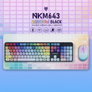 Nubwo NKM-643 Keyboard+Mouse Dualmode Wireless/Bluetooth RubberDomeSwitch แป้นพิมพ์ชุดเมาส์คีย์บอร์ดไร้สาย (Rainbow Black)