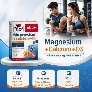 Viên Uống Bổ Sung Canxi Phòng Ngừa Loãng Xương Doppelherz Magnesium + Calcium + D3 (Hộp 30 viên) - Hỗ trợ xương răng chắc khỏe - Giúp giảm nguy cơ chuột rút tê bì chân tay trong thai kỳ - Hỗ trợ hấp thu Canxi hiệu quả hơn