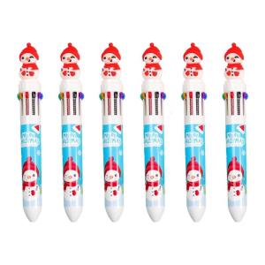 6 Pcs Cartoon Christmas Ballpoint Pen 10 in 1 Shuttle Pen Multicolor Ballpoint Pen Office School Supplies for Student