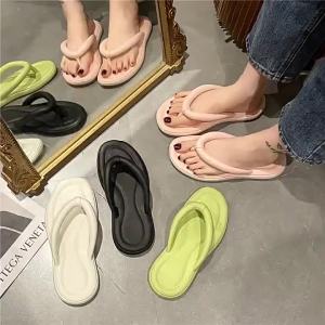 [Free Shipping] Ins WomenS Summer Flip-Flops For Outdoor Wear Non-Slip Thick-Soled Washable EVA Korean Style Casual Beach Flat Flip-Flops