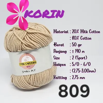 Benang Rajut Katun Susu 4 Ply 50gr/ Small PLY Milk Cotton / Cotton Yarn Milk 4ply Korin