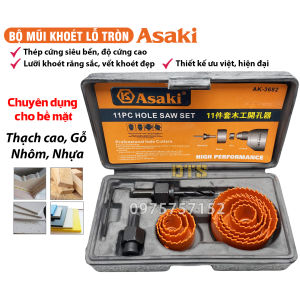 Bộ 8 mũi khoan khoét lỗ tròn thạch cao gỗ Ø19-64mm hãng Asaki AK-3682 bộ khoét lỗ trần thạch cao khoét lỗ thùng loa khoét gỗ nhựa hợp kim bộ công cụ khoét lỗ ống nhựa PVC/PPR răng sắc nhọn vết khoét đẹp khoét lỗ gỗ