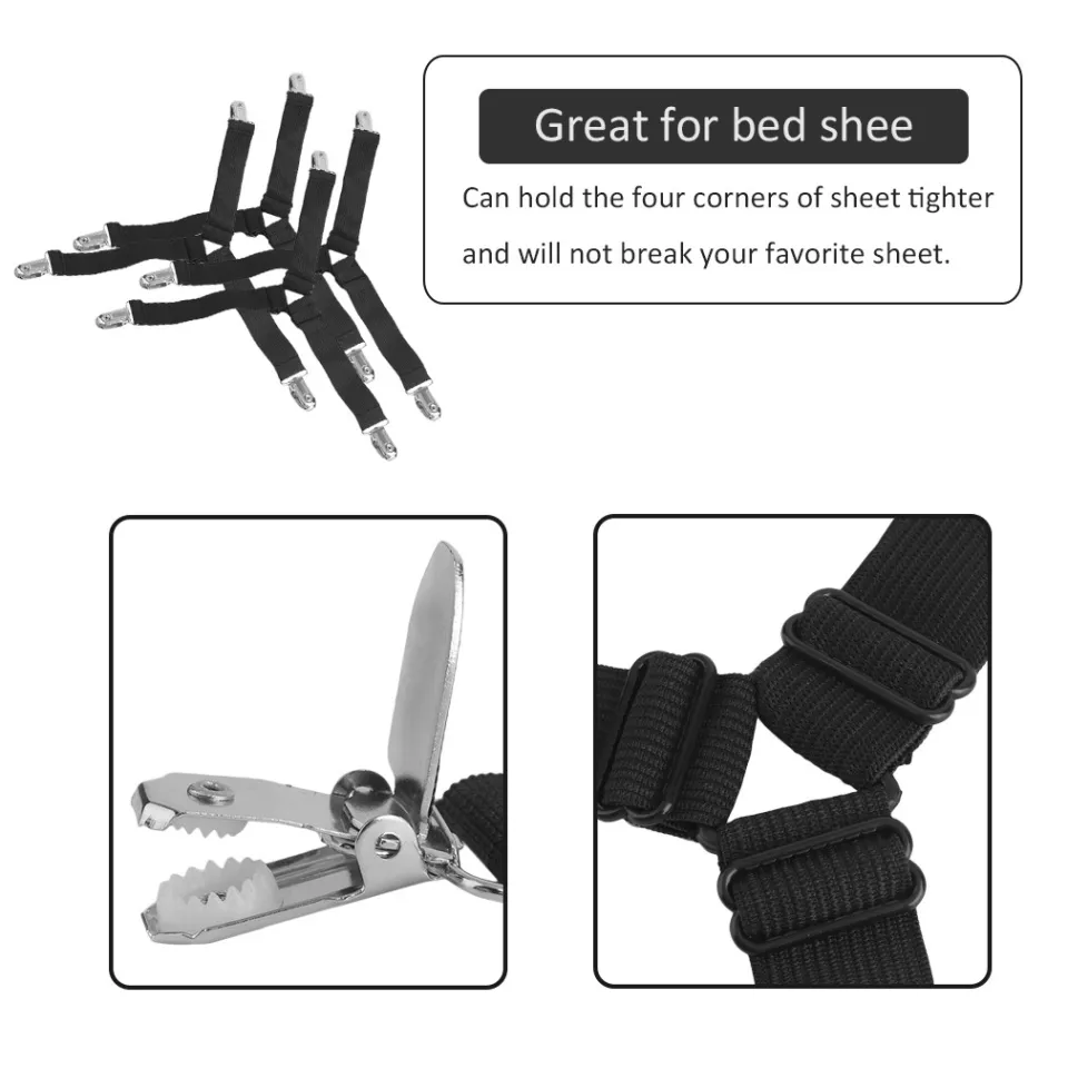NEW 4PC SHEET GRIPPERS STRAPS FASTENERS HOLD GRIPS ELASTIC CHROME CLIPS  GRIPPER