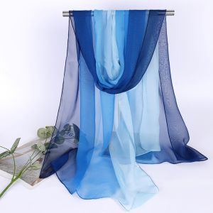 SIERWU 50160CM Khăn lụa giả Cảm giác mềm mại Màu chuyển sắc Khăn quàng cổ Thời trang Khăn choàng buổi tối dành cho phụ nữ