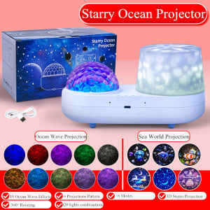 Ocean Night Light Projector Bedroom Childrens Galaxy LED Projector Star Cloud Star Projector with USB Cable Decorative Party 360 degree Rotating Childrens Night Light Giving Children Birthday Gifts