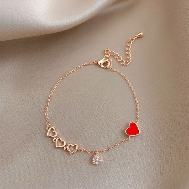 Korean Version Of The Red Peach Heart Bracelet Female Ins Niche