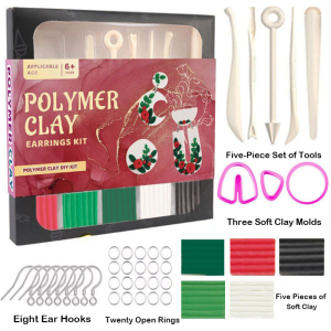 Polymer Clay Earring Jewelry Making Kit Clay Earring Making Set for Children Adult Artist Soft Modelling Clay Set with Clay Cutter Oven Bake Polymer Clay Set Modeling Clay Kit for Sculpting Jewelry Making