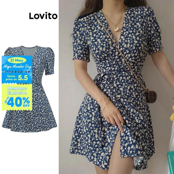 Lovito Women Casual Ditsy Floral Wrap Dress L80ED279 Lazada PH