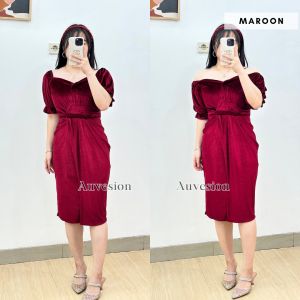 6053 Lolitta Slit Velvet Midi Dress Natal Dress Pesta