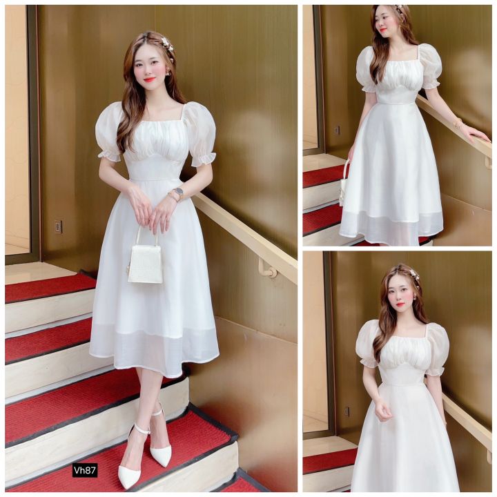 Giảm giá Đầm nữ tay bồng vintage - váy cổ vuông dài tay siêu xinh  vaydaitayv29 - Mua Thông Minh