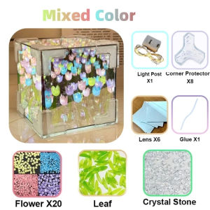 DIY 20pcs Flower Cube Tulip Night LightLed Decorative Nights Lamp for Bedroom Creative Mirror Lamp Material Bag Gift for Girlfriend Photography Props 立方体郁金香镜面灯