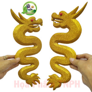 Đôi Rồng Bằng Xốp Kích Thước 19 x 43 cm Dày 25 Cm Điêu Khắc 2 Mặt Phủ Nhũ Kim Tuyến Vàng Lấp Lánh Thích Hợp Dùng Trang Trí Tháp Oản Tài Lộc Mâm Hoa Quả Bày Lễ Tứ Phủ  Làm Đồ Thủ Công DIY Decor