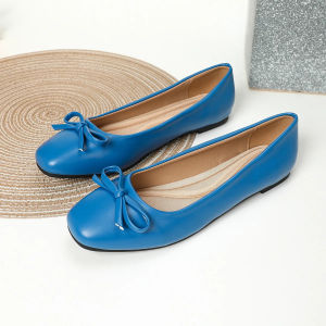 41-43 Big Size Bowtie flat shoes woman round toe crystal glitter slip on loafers soft bottom bow ballet flats ladies OL shoes