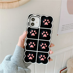 Pop it Phone Case for iPhone 11 12 13 14 Pro Max 7 Plus 6 6s 8 Plus X XS XR SE 2020 12 Pro Soft Silicone Cute Pink Cat Paw Cases Push It Relieve Stress Fidget Toys Pop Bubble Casing Cover