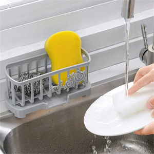 Kitchen Sink Drain Rack Storage Basket Sponge Dishcloth Holder Removable Household Bathroom Sponge Storage Organizer Shelf Grey