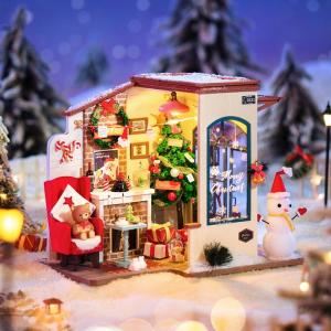 Robotime Rolife DIY Wooden Miniature Dollhouse Christmas Snow House (DG18) | 3D Puzzles Assemble Toys Wooden Miniature Furniture Kit Wooden Puzzle Kit Model Kits Wooden Crafts Kits