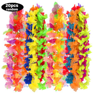 20ชิ้นพวงมาลัยคล้องคอดอกไม้ประดิษฐ์ฮาวายพวงมาลัยปาร์ตี้ฤดูร้อนชายหาดงานแต่งงานอุปกรณ์ของตกแต่งปาร์ตี้วันเกิด