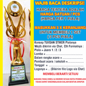 Piala MAHKOTA Set Juara 1 2 3 Trophy Free Stiker + Pita