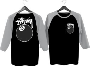 KAOS RAGLAN PRIA WARNA SABLON BOLA 8\ KAOS RAGLAN PRIA LENGAN 3\4 ATASAN PRIA / KAOS MURAH / KAOS DISTRO / KAOS SIMPLE / T-SHIRT PRIA