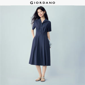 Giordano Beau Monde Women Dress Woven Lapel Fitted Waist Midi Non-Stretch Free Shipping 13466257