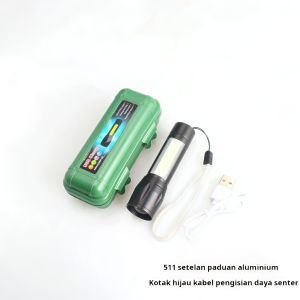 [fashion518] Senter Mini Swat COB LED Zoom Super Terang / Portable Emergency Lamp | USB Charger [ kotak hijau]