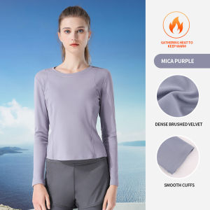 Cameljeans Áo Thun Tập Yoga Áo thun nữ dài tay dáng ôm cổ tròn thể thao thân trên ấm lông cừu mỏng mới mùa thu