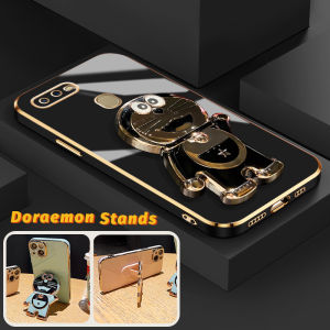 Casing Ponsel untuk OPPO A12 A12s A7 A5s A11K A5 A3s A12E Realme C1 Case kilau metalik HP pola Doraemon casing ponsel Plating softcase silikon bungkus penuh kesing penutup pelindung streamline Phone Stands