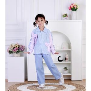 Dungdungkids Setelan Anak Chessy Katun Kotak Ruffle Celana Jeans 3 - 11 Tahun