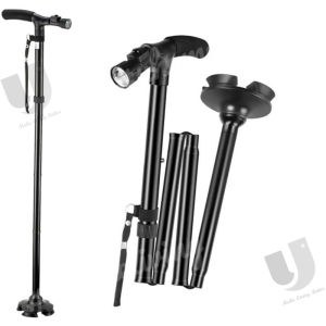 [Local Seller] Folding elderly telescopic four legged portable crutches anti slip walking aids stick Folding Cane Seat
