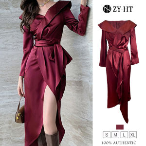 ZY·HT (Clearance - Coupons From 59RM)  Womens Red Skirt Satin Skirt Long Skirt A-Skirt Korean Skirt Fashion Dress Fashion Dress Formal Dress 5240 eravogue