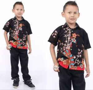 Couple batik keluarga ayah ibu dan gamis anak perempuan Baju batik ayah dan anak cowok lengan panjang dan pendek warna hitam