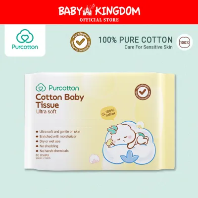 Purcotton 100% Cotton Baby Tissue Newborn Face Washing Towels Dry Wet Use for Hand & Mouth (Ultra Soft)