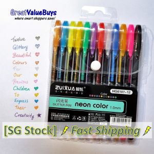 SG stock 12 colour Glitter Pen Kids goodie bag birthday Stationery Gifts Christmas Party Childrens Day