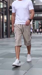 Summer Men Cargo Shorts Multi Pocket Elastic Drawstring Waist Loose Casual Outdoor Sports Workout Daily Beach Streetwear Bottoms2026