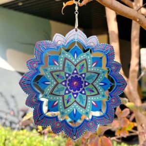 MAOMEI STUDIO Flower Mandala Wind Chime 3D Butterfly Rotating Pendant Creative Stainless Steel Wind Spinner Garden Decoration